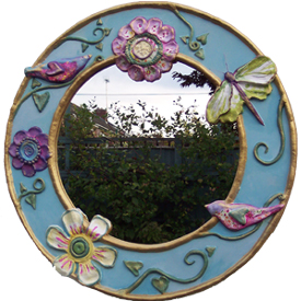image of handcrafted  Hand crafted Bird & Dragonfly Mirror by Sarah Howarth 